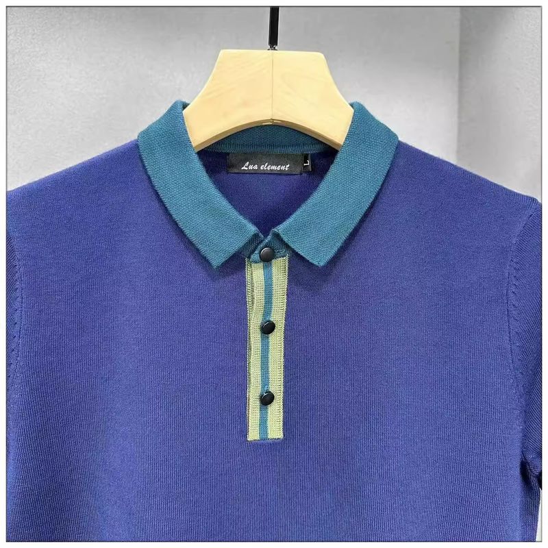 Herrenbekleidung Modische und elegante Herrenbekleidung, farblich passende Strick-T-Shirts mit kurzen Ärmeln und Kragen, Herrenoberteile, Poloshirts für junge Männer_voghion.com