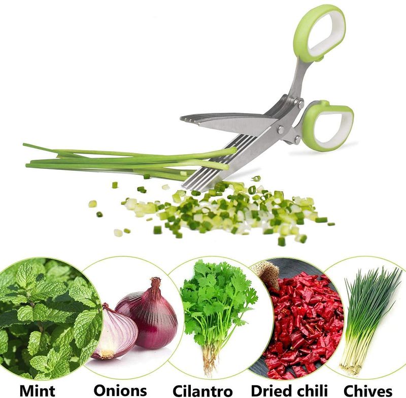 Herb Cutter Kitchen Multipurpose Cutting Shear with Safety Cover Cleaning Comb Cilantro Scissors Sharp Tool_voghion.com