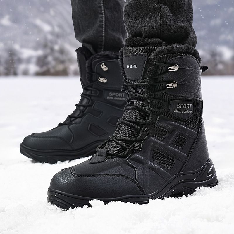 High-top Cold-proof Velvet Thickened Large-size Outdoor Boots Combat Boots Men's Shoes Hiking Shoes Snow Boots_voghion.com