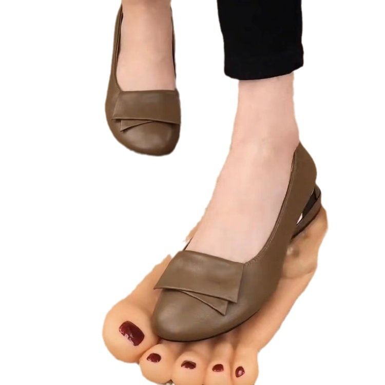 Chaussures simples peu profondes pour femmes, semelles souples, cuir souple, plates, antidérapantes, petites chaussures en cuir à tête ronde_voghion.com