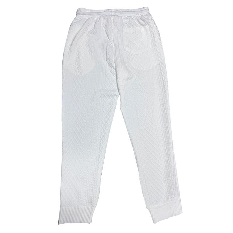 24 Spring Summer Men's Casual Long Pants Turn-down Collar Jacquard Knitted Top Plus Size Set_voghion.com