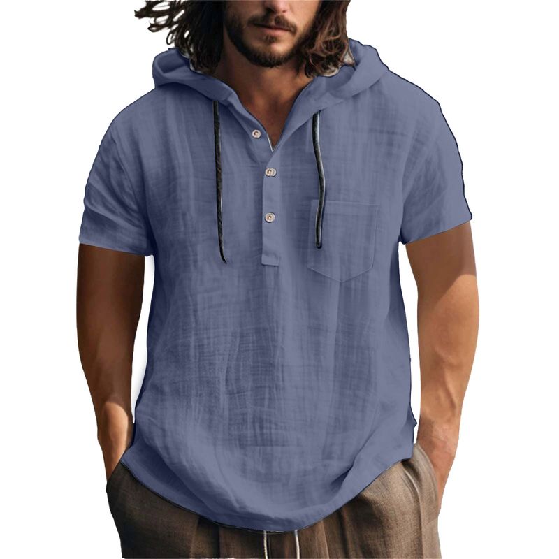 Felpa con cappuccio in cotone e lino, nuova 2025, a maniche corte, con cappuccio, primavera estate, casual, da uomo, da spiaggia_voghion.com