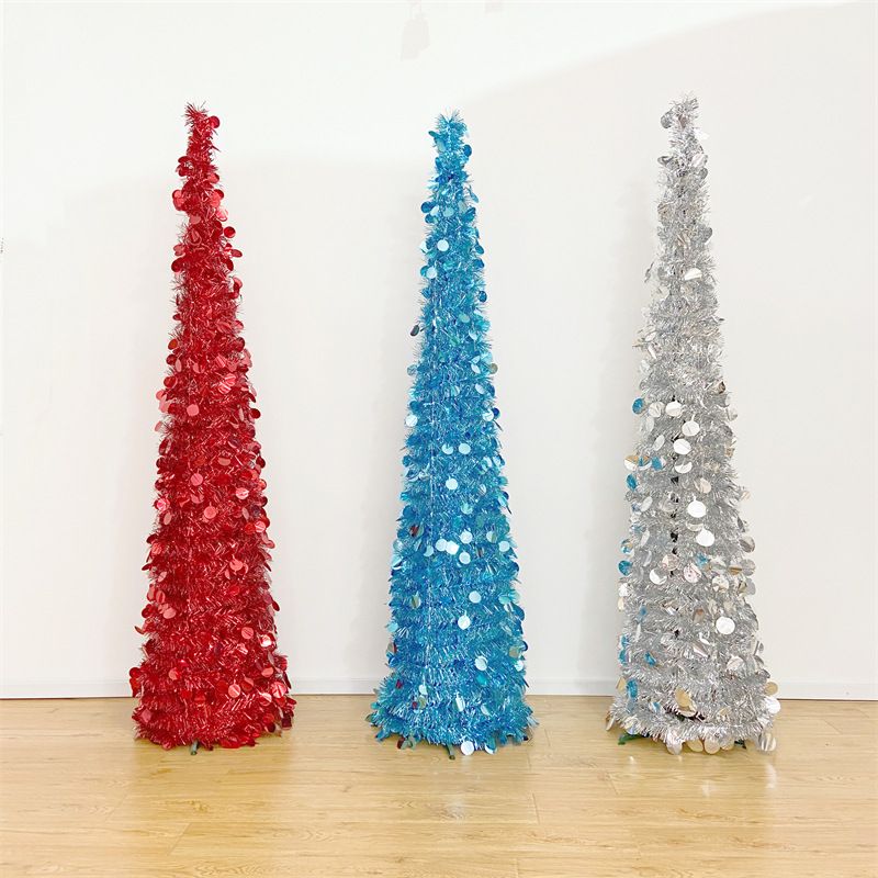 Christmas 150cm folding tree solid color folding decoration tree retractable folding PVC Christmas tree fur strips tree_voghion.com