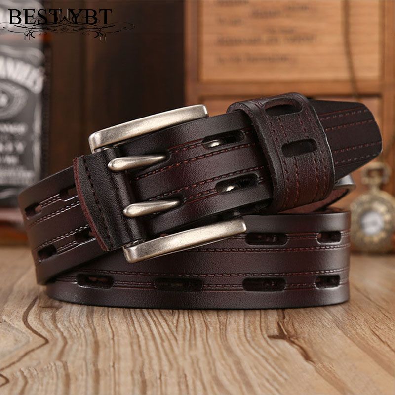 HOT Best YBT High Quality Genuine Leather for Men Brand Strap Male Double Pin Buckle Fancy Vintage Jeans Cowboy Belts_voghion.com