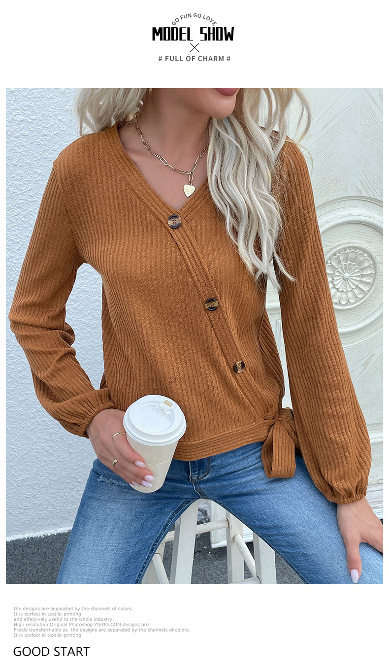 Pullover maglione a righe decorative con bottoni in tinta unita_voghion.com