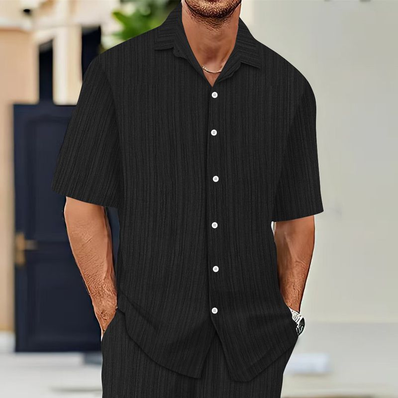 Camicia con abbottonatura singola, casual, estiva, ampia, a maniche corte, da uomo_voghion.com