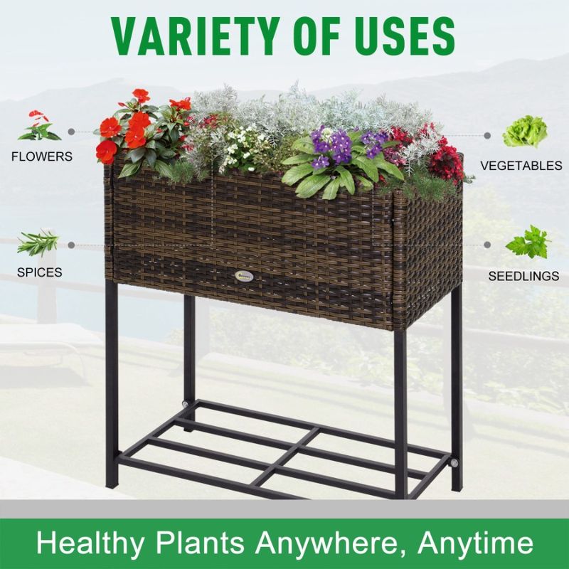 Contenitore portatile in rattan per erbe aromatiche, scaffale da giardino rialzato, attrezzi, vimini, fiori, design con fioriera per verdure, scatola rialzata per letto._voghion.com
