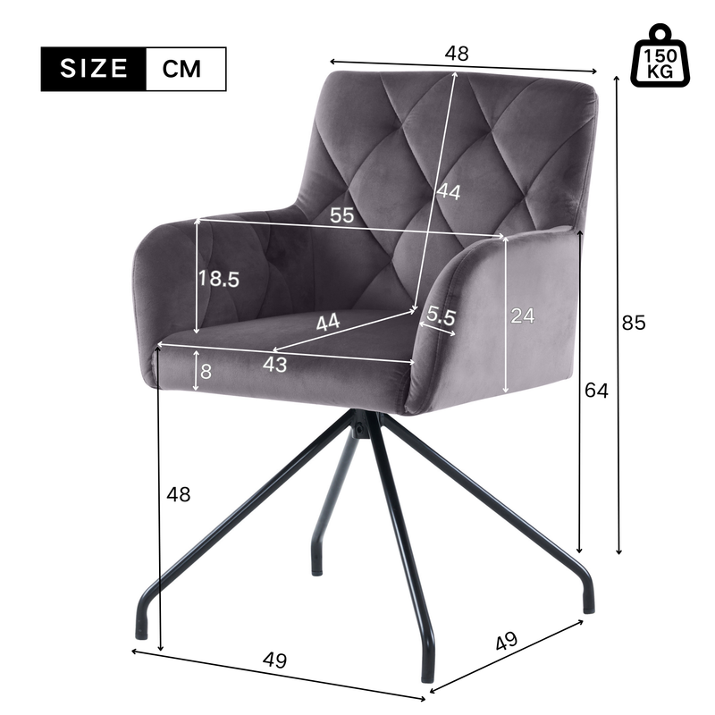 2er Set Esszimmerstühle Mit Rautenmuster, Samt Grau, Metallbeine_voghion.com