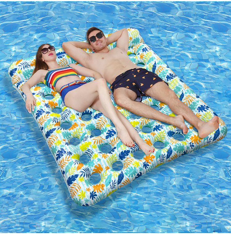 Eco-Friendly Inflatable Floating Mat - Thickened PVC With Leaf Perforations & Detachable Pillow (Breathable Design For Water Sports Pool Lounge Bed)_voghion.com