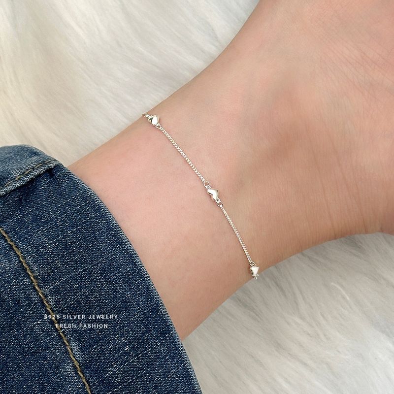 Cavigliera a forma di cuore in stile coreano, leggera e lussuosa, in argento puro, da donna, dolce, semplice, versatile, di alta qualità, con senso del piede._voghion.com