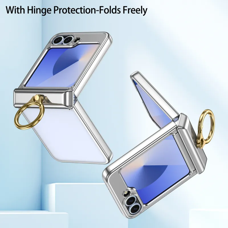 Galvanizēts eņģu aizsargājošs cietais apvalks telefona maciņš Samsung Flip6 Flip5 Flip4 Flip3 Galaxy Z Flip 6 5 4 3 gredzena turētāja pārvalkam_voghion.com