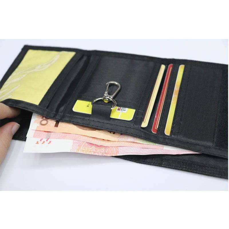 Carteira masculina de lona com cordão, zíper, bolso, clipe, chaveiro dobrável, compartimento para cartão, bolsa para dinheiro_voghion.com