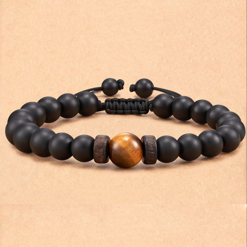 2PCS Hot selling obsidian frosted woven for men's football fashion tiger eye volcanic stone bead bracelet_voghion.com