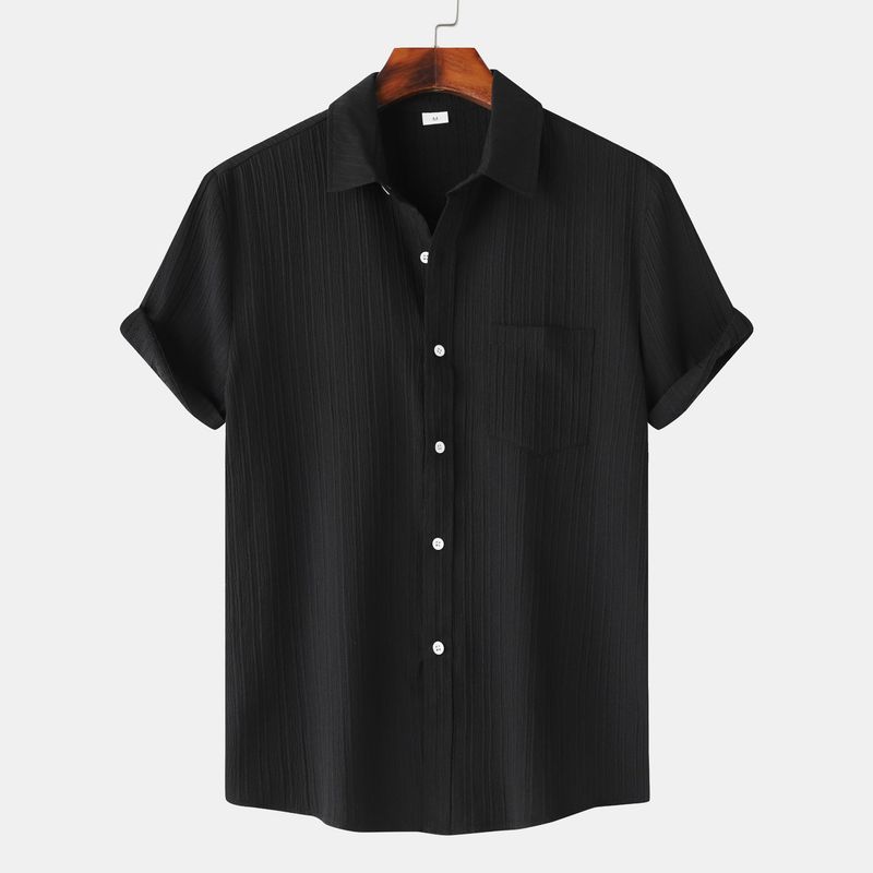 Unbeatable Quality Goods 2025 Summer New Item Men's Solid Color Lapel Short Sleeved Shirt Men_voghion.com