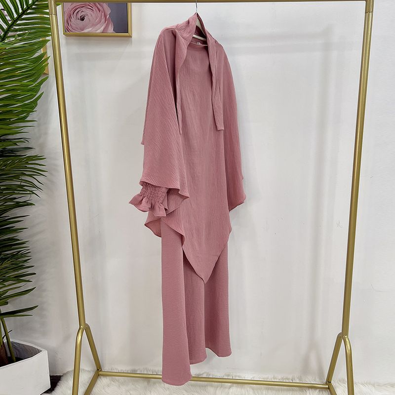 Damenbekleidung Dubai Türkisches einfarbiges Kleid mit Kopftuch LR591 + Hj907_voghion.com