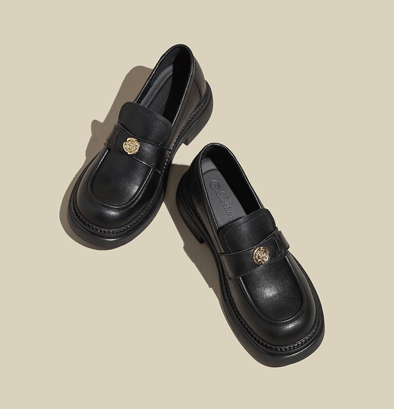 Camellia Platform Loafers Women 2025 New Elevator Women's Genuine Black British Style Small Leather Single-Layer Shoes_voghion.com