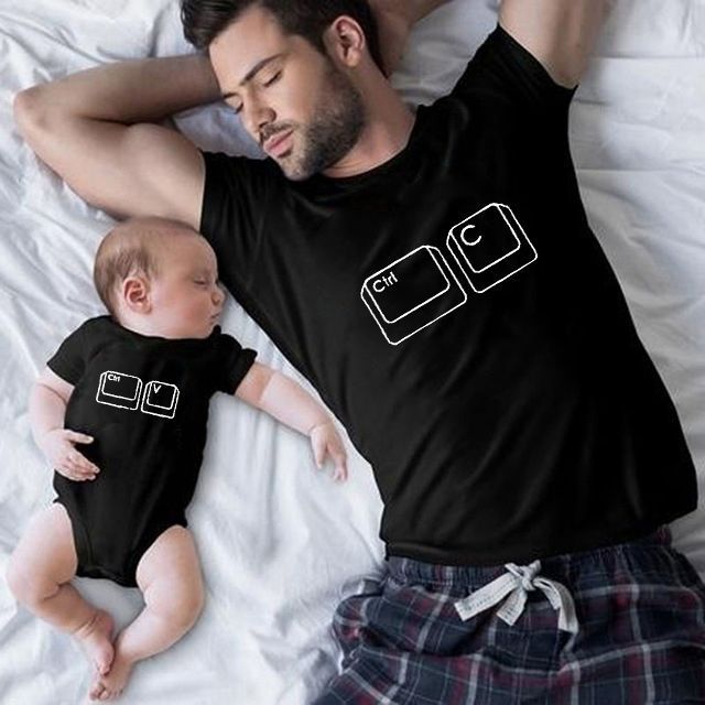 Keyboard Copy And Paste Father And Son Mother And Daughter Round Neck Short Sleeved T Shirt_voghion.com