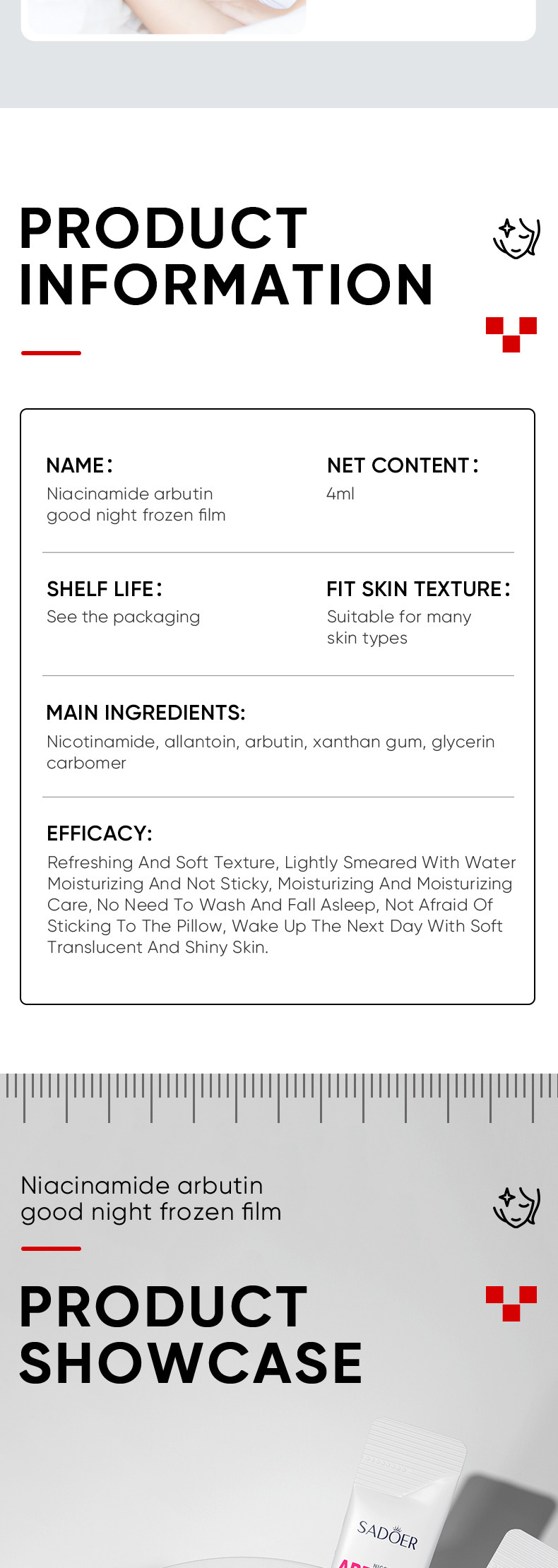 SADOER Niacinamide Arbutin Good Night Frozen Film Naked Proefpakket 1 4 ml Verstevigend Verhelderend Hydraterend Leave-in_voghion.com