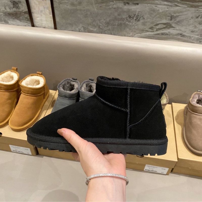 54 Celebrity Style Cowhide Solid Color Low-Cut Round Toe Daily Winter Short Flat Heel Warm Snow Boots_voghion.com