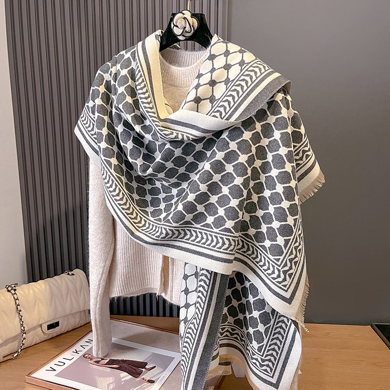 2024 new mesh printed contrasting color autumn and double-sided cashmere scarf, winter high-end warm shawl for_voghion.com