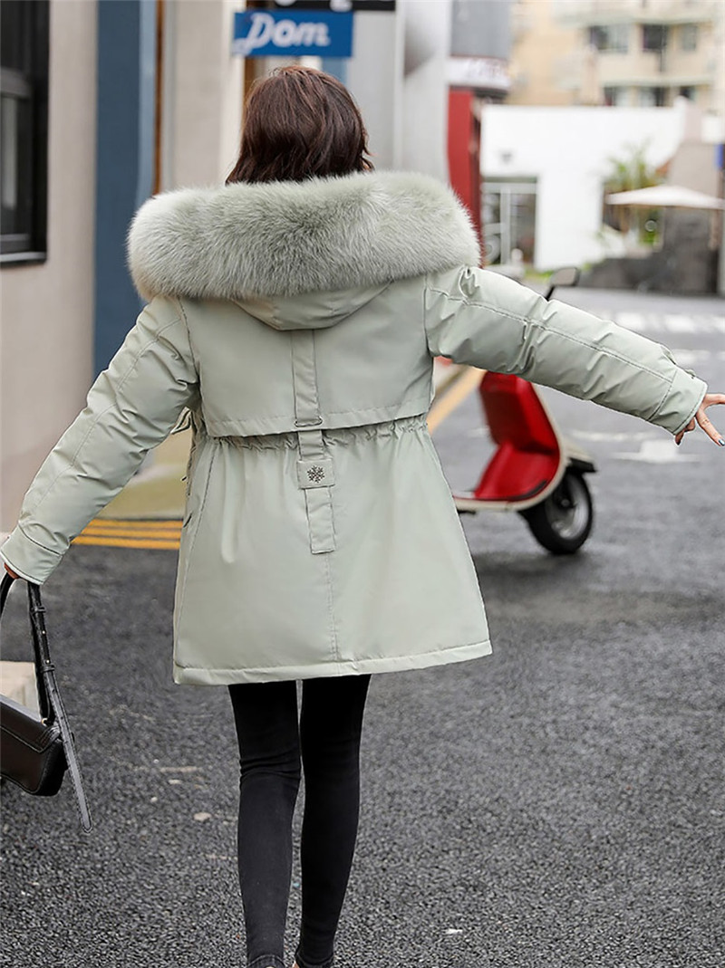 Parka con capucha para mujer, abrigo largo a la moda con forro de lana, Parkas ajustadas con Cuello de piel, ropa cálida para la nieve acolchada, novedad de 2023_voghion.com