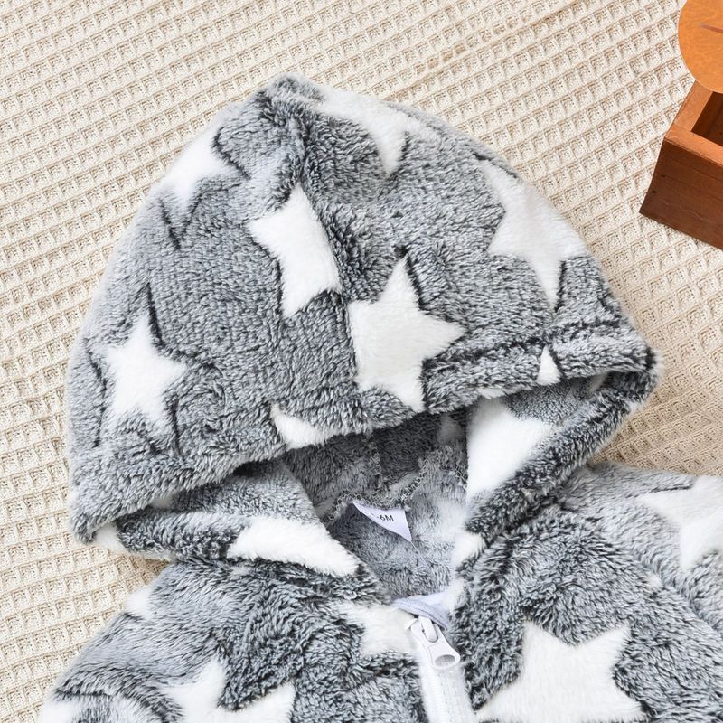 Combinaison polaire à capuche pour bébé Mother & Kids - Douce et chaude, de la naissance à 18 mois (unisexe, gris-blanc)_voghion.com