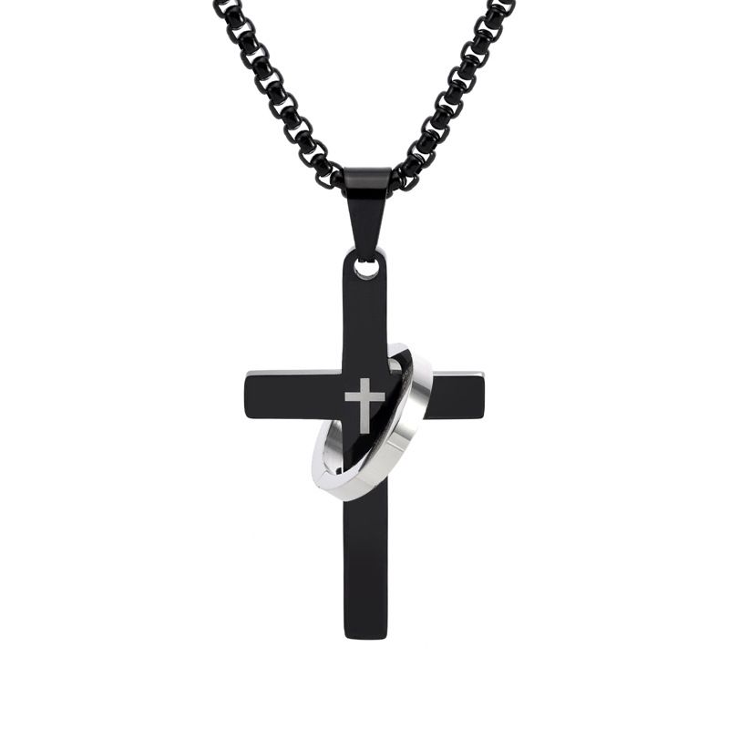 Collana con ciondolo lungo in acciaio inossidabile con croce da uomo, stile hip hop, accessori_voghion.com