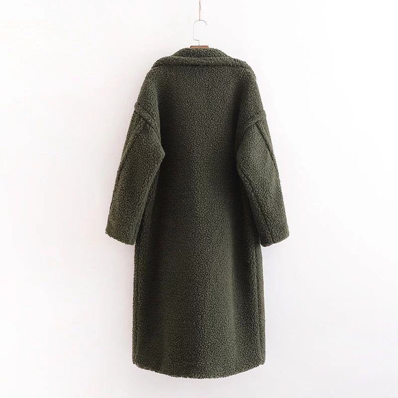 Cappotto di pelliccia di agnello largo alla moda da donna, cappotto di pelliccia Teddy con scollo a V grande, lunghezza media_voghion.com