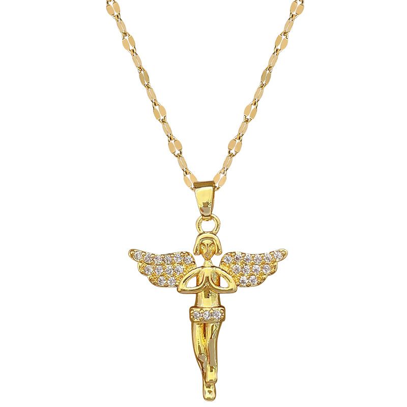 【 】 Devout Angel, Light Luxury, Gorgeous And Full Diamond Necklace, Women's Versatile Clavicle Cha, Titanium Steel_voghion.com