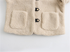 Damen-Kurzjacke aus einfarbigem Revers-Fleece aus Lammwolle_voghion.com