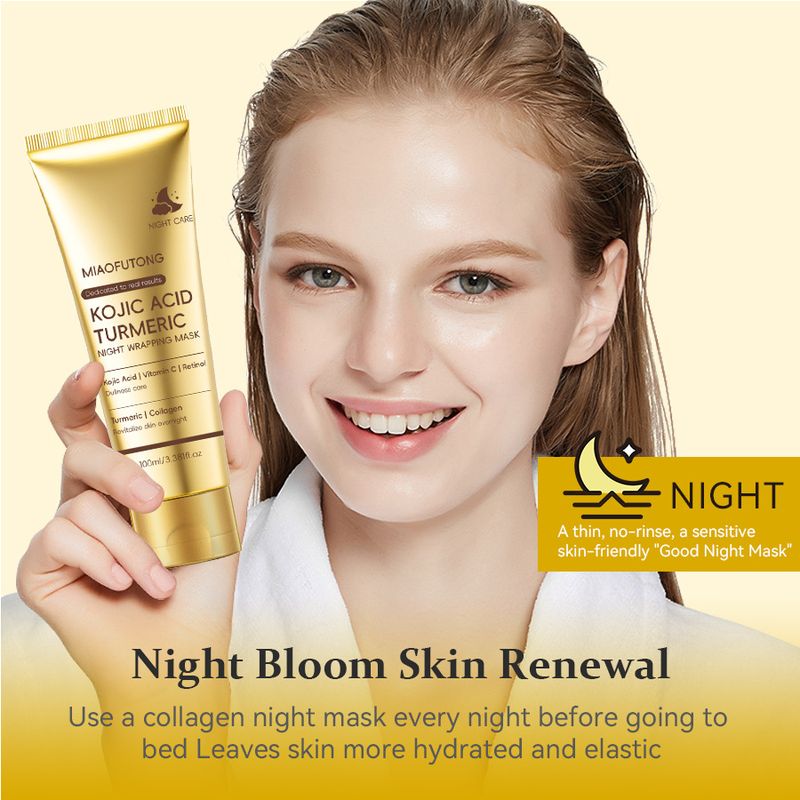 Maschera avvolgente notturna all'acido cogico e curcuma, la più venduta, per la pulizia, il ringiovanimento e l'illuminazione della pelle._voghion.com