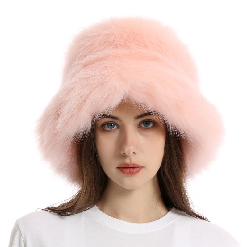 Trapper Hats Warm fisherman hat woman autumn-winter wide eaves thickened plush basin hat solid color plush hat_voghion.com