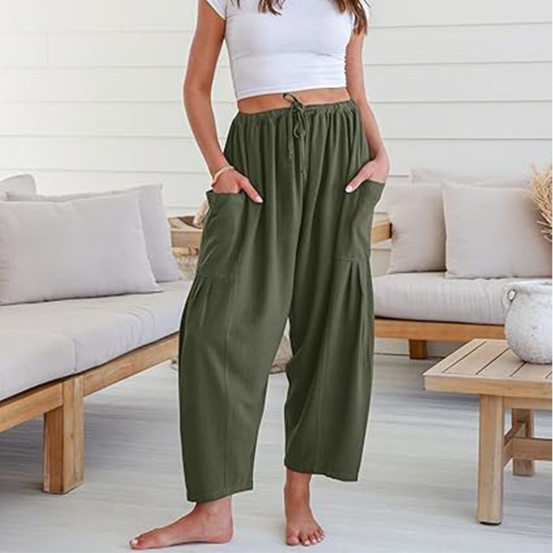 Pantaloni sportivi da spiaggia a gamba larga con coulisse, a vita media, casual e larghi, da donna, modello 2025, con tasche_voghion.com