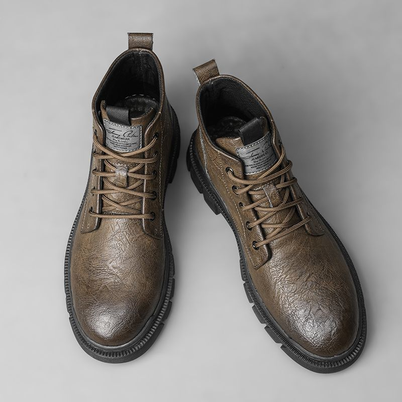 Martin high-top britiske mid-top lædersko korte sorte arbejdsstøvler til mænd_voghion.com