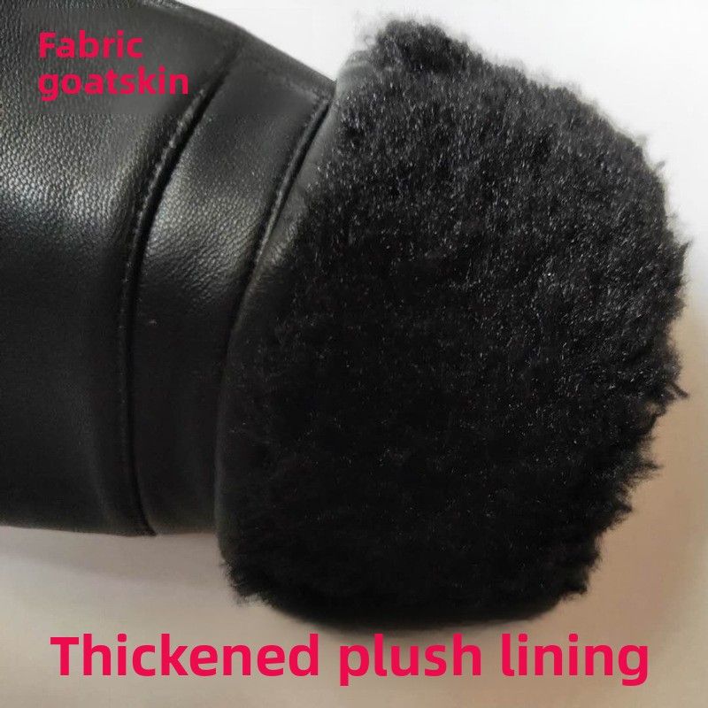 Sheepskin For Men And Women Winter Warm Riding Snow Play Cold-Proof Black Genuine Leather Fingerless Gloves_voghion.com