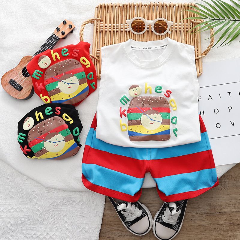 Children's and boys' suit 2024 new westernized baby burger vest striped pants summer clothing trend_voghion.com