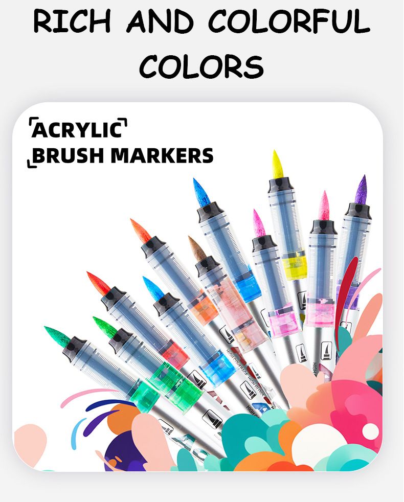 Ensemble de 48 marqueurs acryliques à pointe souple pour superposer et mélanger, encre à base d'eau non toxique, idéal pour les projets artistiques DIY et les croquis des enfants._voghion.com