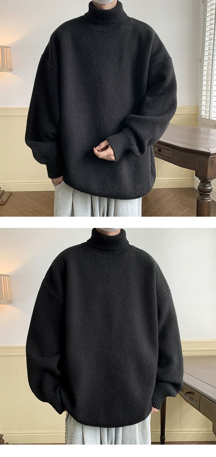 Minimalist High-Neck Sweater – Oversized Knit Pullover For Urban Layering_voghion.com