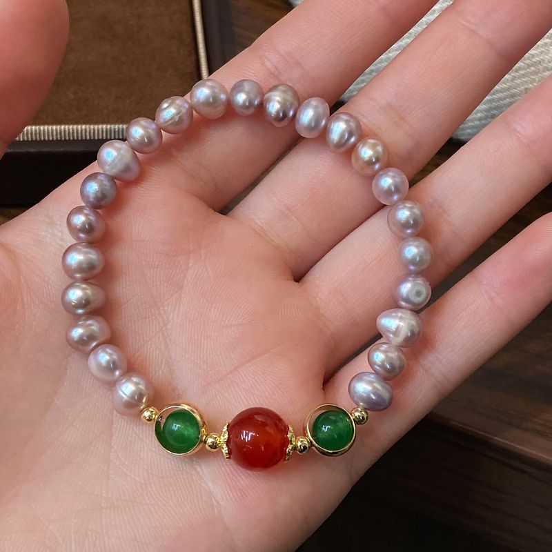 DIY Homemade Natural Stone Freshwater Pearl Bead Bracelet For Women, New Chinese Elastic Rope, Exquisite Hand String_voghion.com