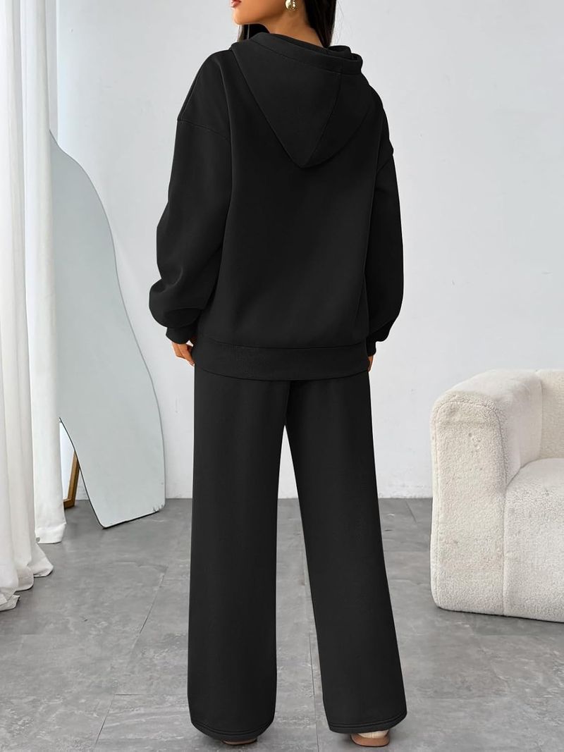 Completo con felpa oversize in pile e pantaloni jogger a gamba larga – Y2K Streetwear Loungewear (nero/bianco/beige, S-XXXL)_voghion.com