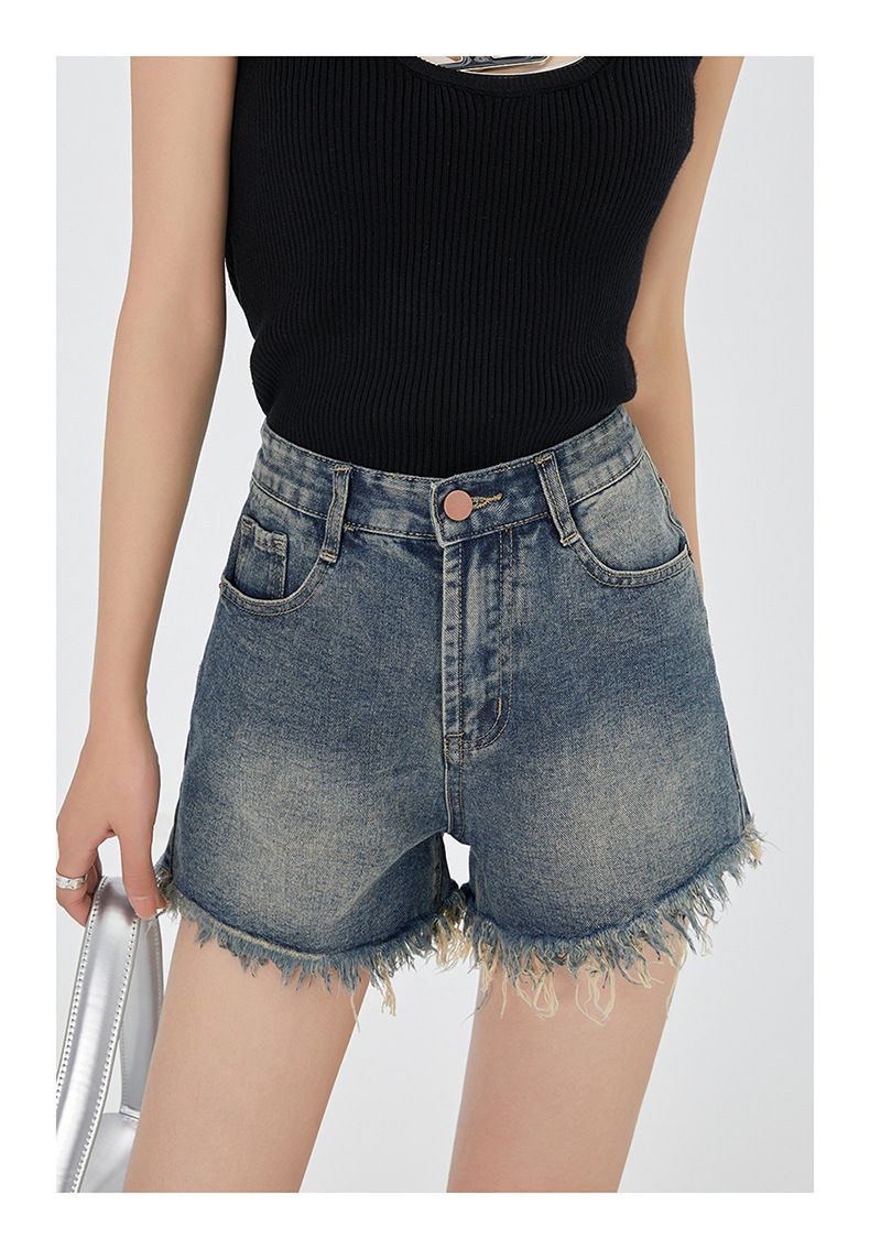 Short en jean large pour femme, coupe ample, taille haute, décontracté et polyvalent, jambe droite coupe trapèze, niche, à volants,_voghion.com