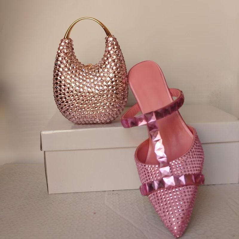 Pointed Diamond High Heels And Bag Set Stiletto Hollow Sexy Fashion Women's Shoes Wedding Shoes Sandals_voghion.com
