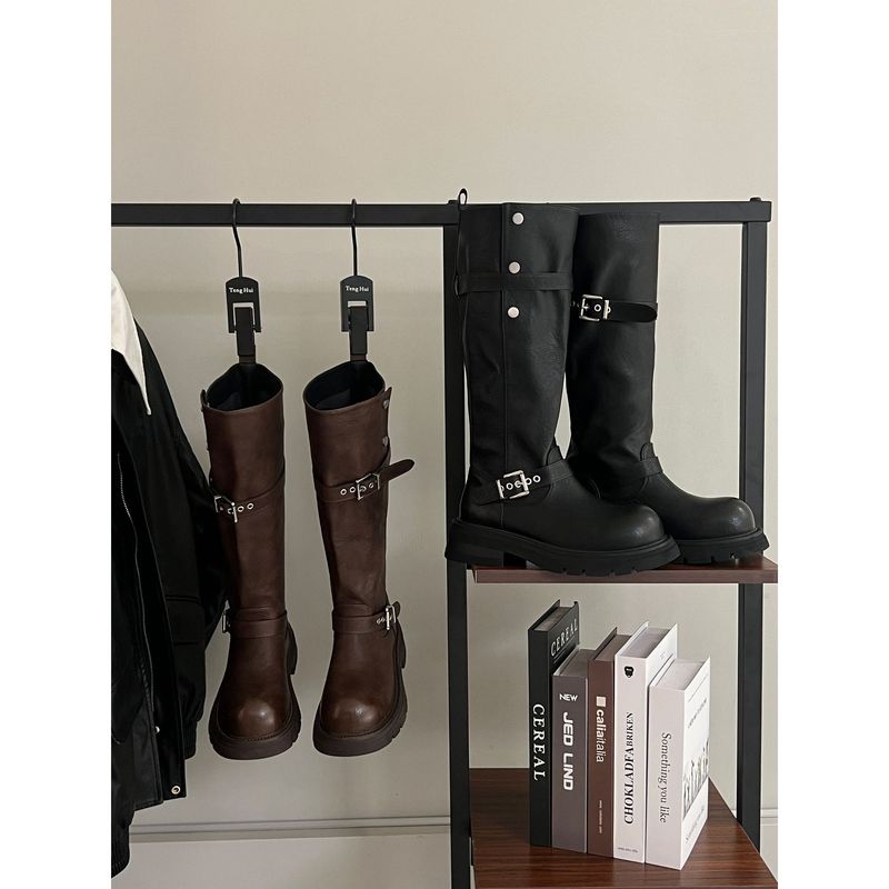 Western Cowboy Wasteland Style Long High For Women 2025 Autumn Winter New Thick-Soled Two-Way Riding Boots_voghion.com