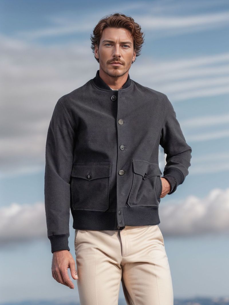 Chaqueta de béisbol de lana de moda para hombre con abrigo de un solo pecho de color sólido nuevo otoño 2024_voghion.com