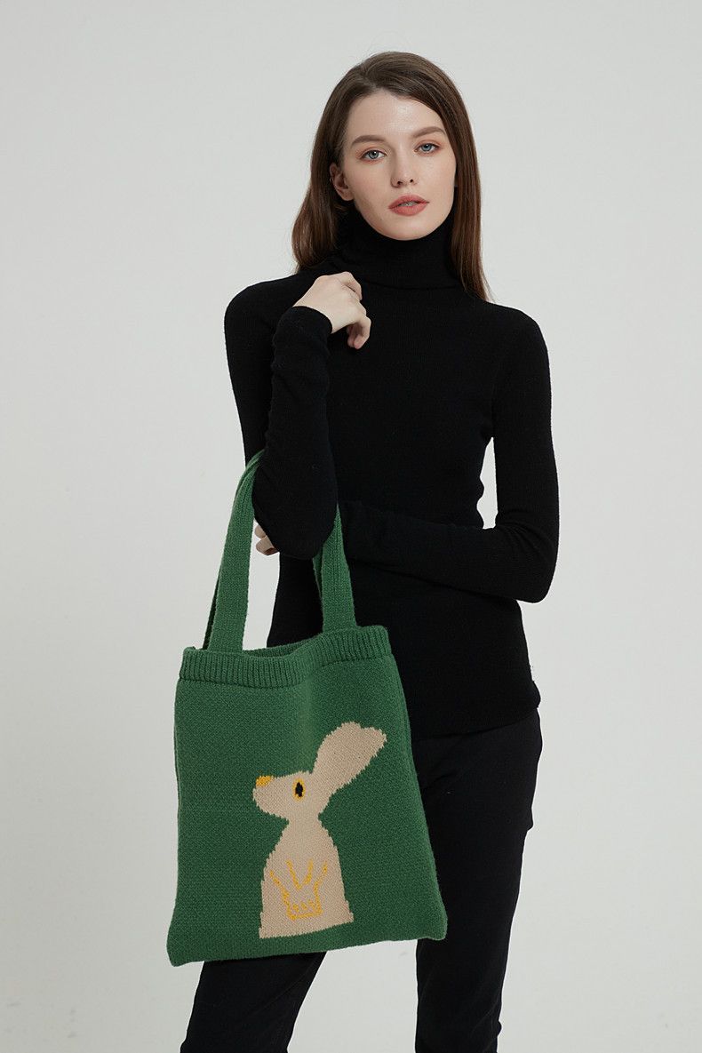 Unisex Knitted bag Rabbit Woven women's shoulder bag lazy casual bag_voghion.com