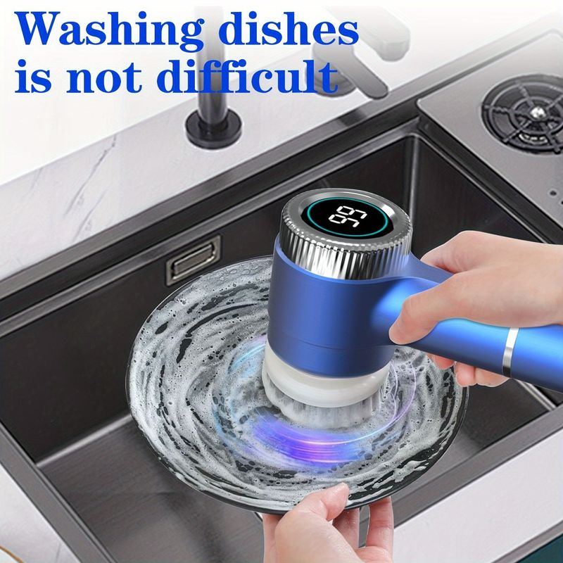 Electric Spin Shower Scrubber - 5 Replaceable Brush Heads 3-Speed Rechargeable Cleaner_voghion.com
