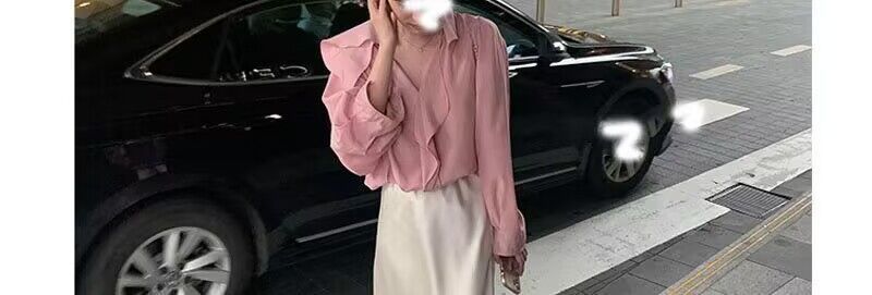 Acetic acid satin half length for women in summer with a high-end A-line high waisted pearl pink wrap buttocks French_voghion.com