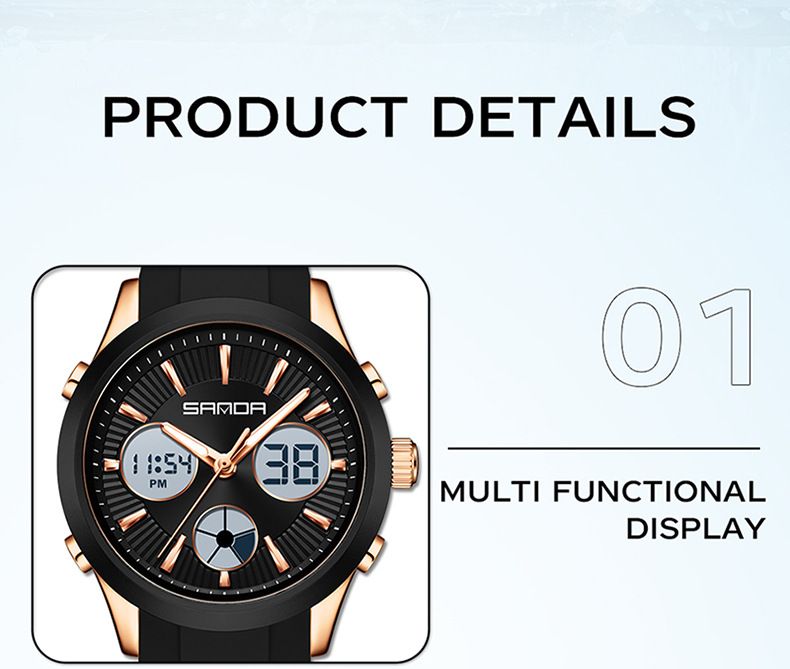 Men's And Women's Sport Watch With Dual Display, Waterproof, Night Light, Multifunctional Digital Analog Watch For Swimming, Running, And Daily Wear_voghion.com