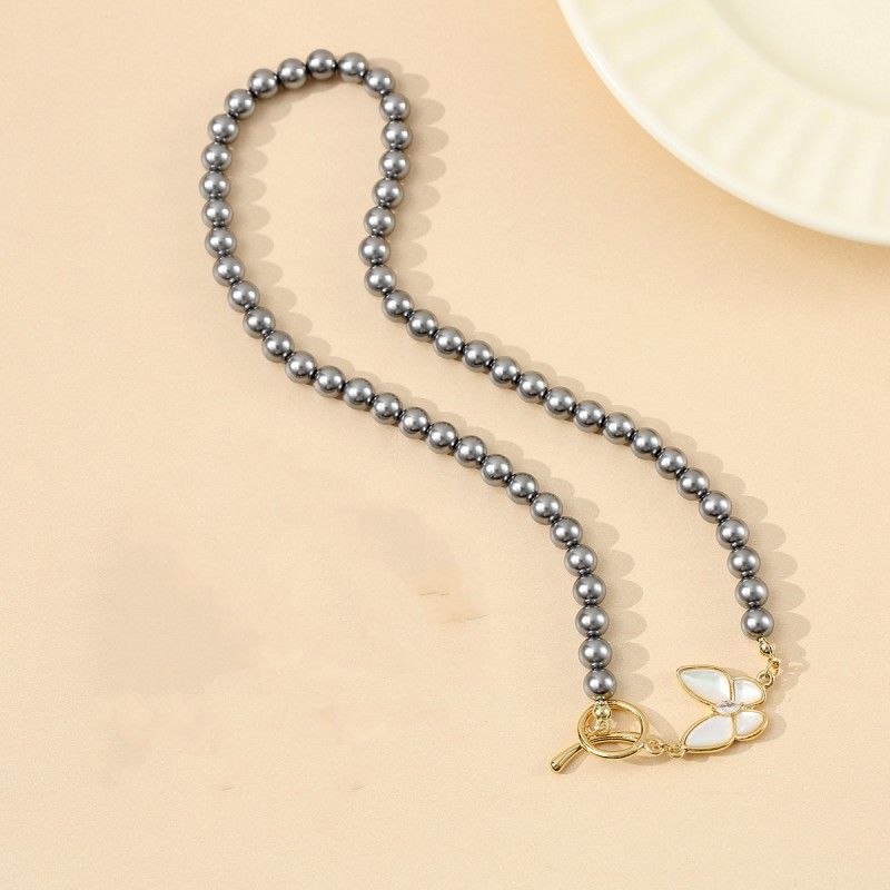 Schmetterlingsperlen-Set, modische, elegante Ohrringe, exquisiter und vielseitiger Muschelring-Schmuck_voghion.com