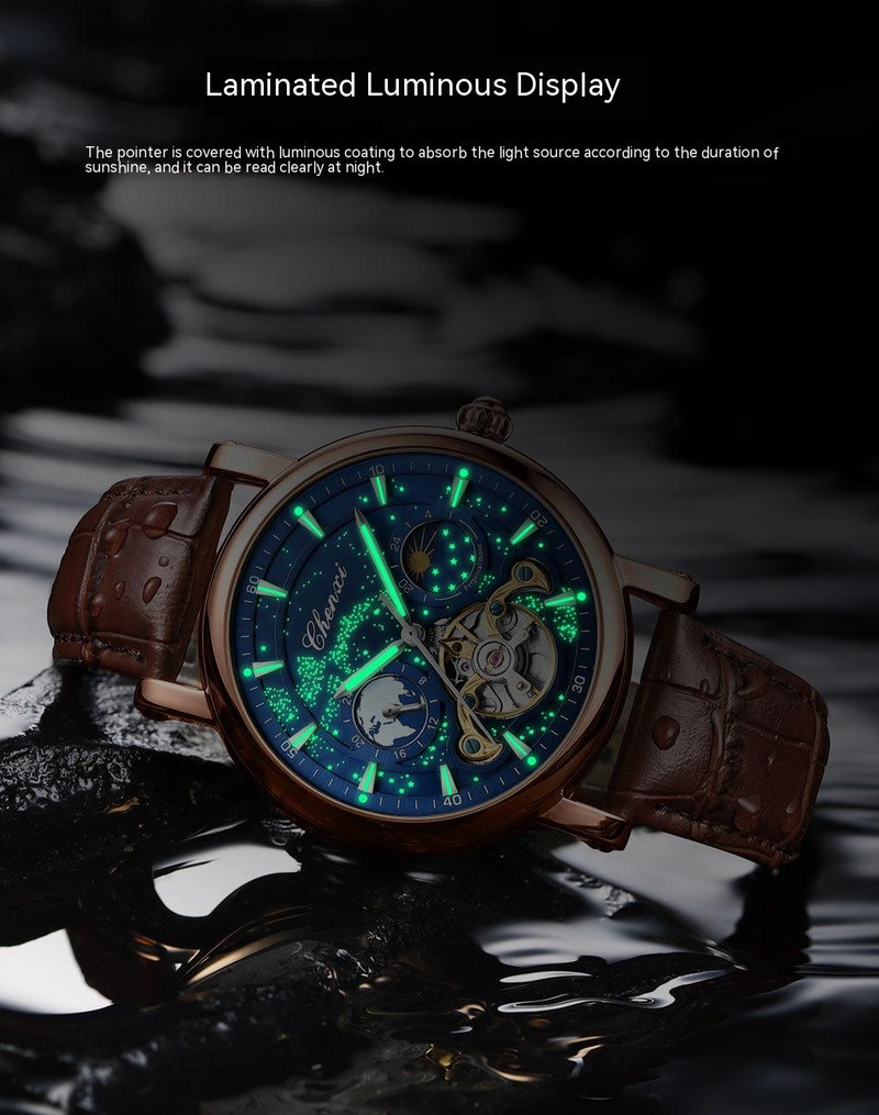 2023 New Star River Moon Phase Hollow Flywheel Mechanical Watch Men's Watch Fully Automatic Glow Business Men's Watch_voghion.com